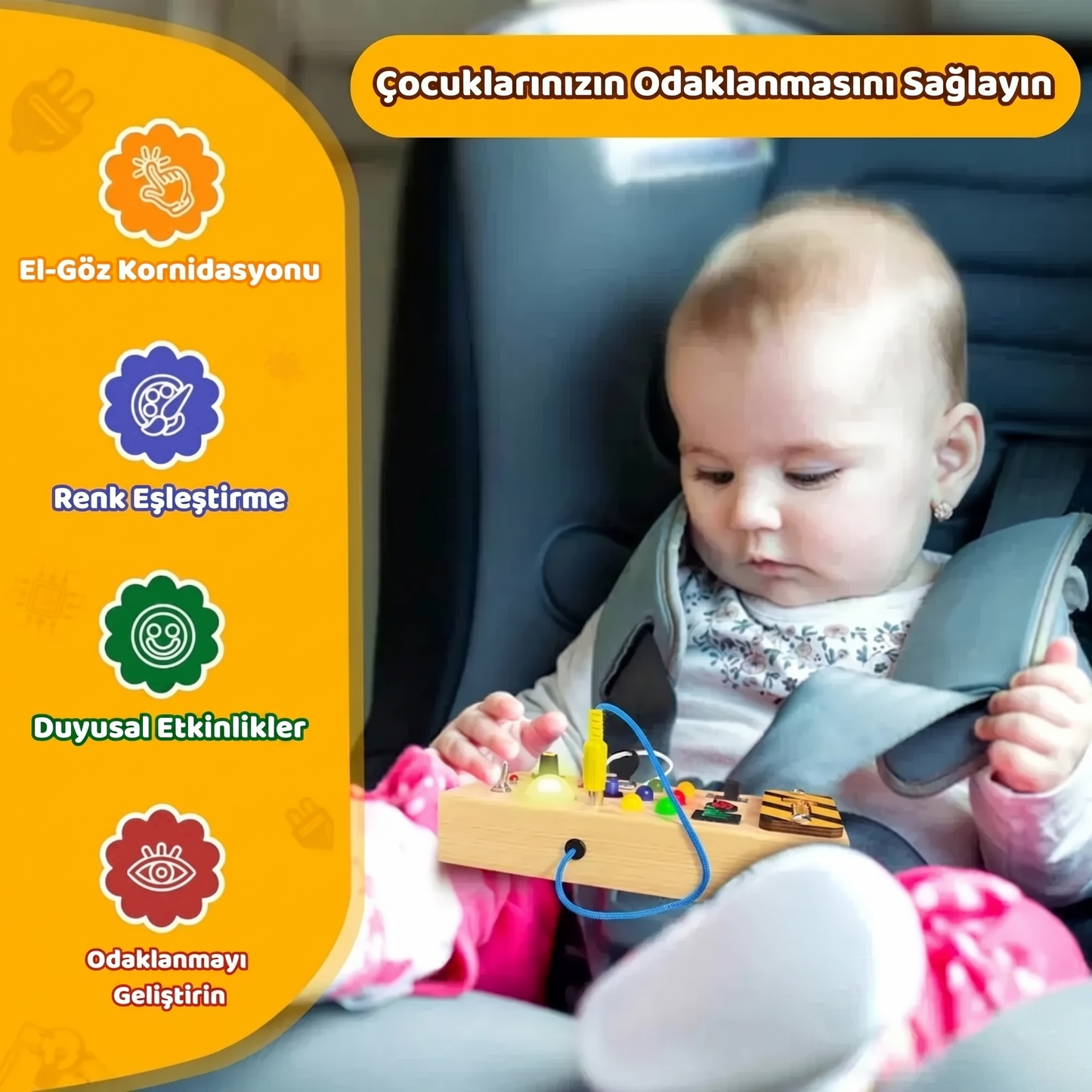 Rovelno Keşif Paneli™ | Montessori İlhamlı Duyu ve Aktivite Tahtası