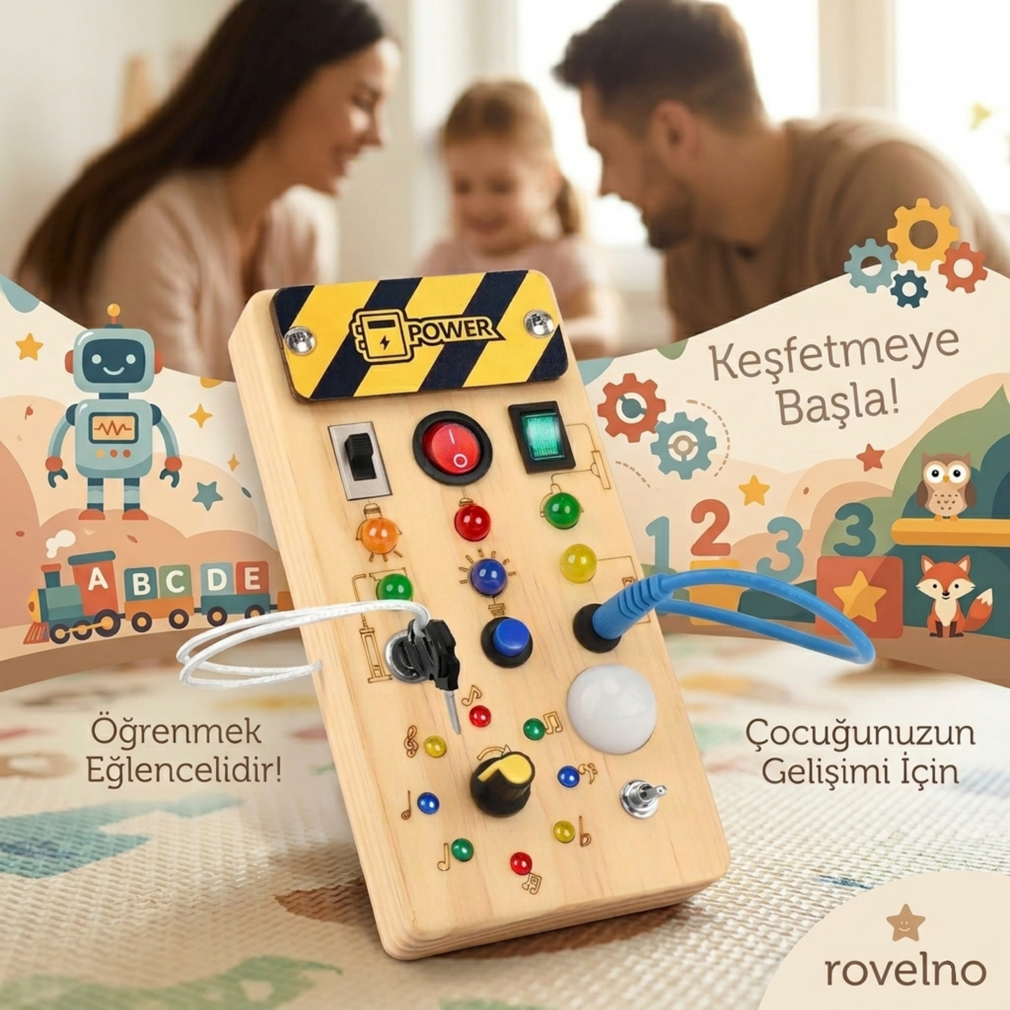 Rovelno Keşif Paneli™ | Montessori İlhamlı Duyu ve Aktivite Tahtası